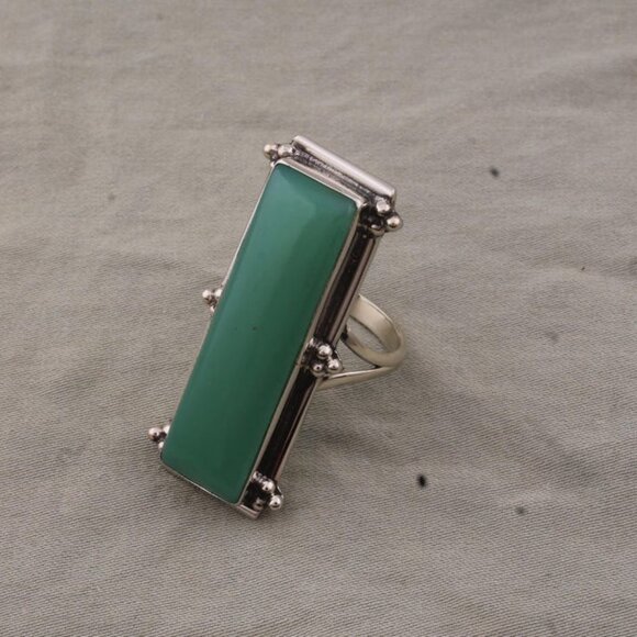 Sterling Silver Green Onyx Ring: Boho Statement Jewelry - Picture 1 of 6
